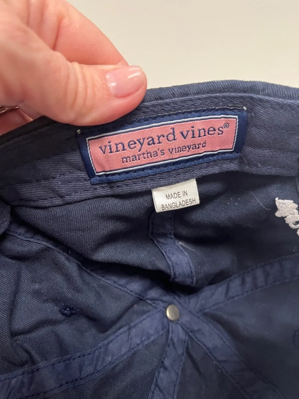 Vineyard Vines Navy Kids Cap with Pink Whale Logo